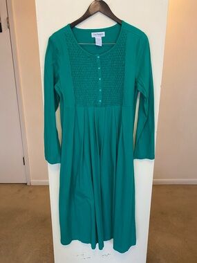 Vintage The Paragon Green Smocked Beaded Pocket Midi Long Sleeve Dress Womens XL